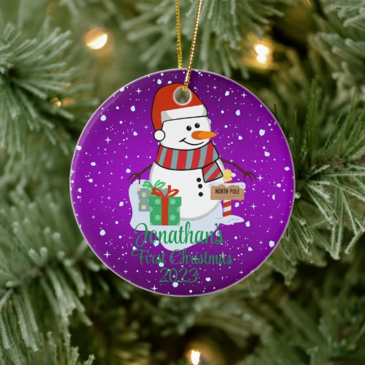 ベビー初めてのクリスマスかわいい雪だるまモダン色 セラミックオーナメント (ツリー)