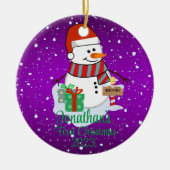 ベビー初めてのクリスマスかわいい雪だるまモダン色 セラミックオーナメント (正面)