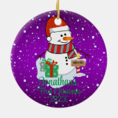 ベビー初めてのクリスマスかわいい雪だるまモダン色 セラミックオーナメント (裏面)