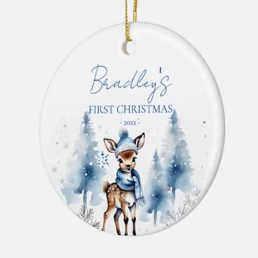ベビー初めてのクリスマスかわいい鹿写真 セラミックオーナメント (左)
