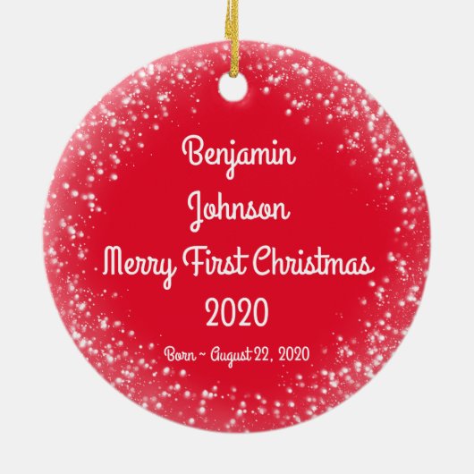 ベビー初めてのクリスマスきらめく写真テンプレート セラミックオーナメント (裏面)