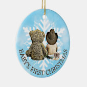 ベビー初めてのクリスマスのカウボーイとテディベア セラミックオーナメント (右)