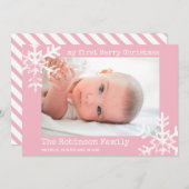 ベビー初めてのクリスマスのピンクの写真（雪片） シーズンカード (正面/裏面)