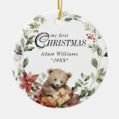 ベビー初めてのクリスマスのフローラパーソナライズされた写真 セラミックオーナメント (正面)