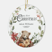 ベビー初めてのクリスマスのフローラパーソナライズされた写真 セラミックオーナメント (左)