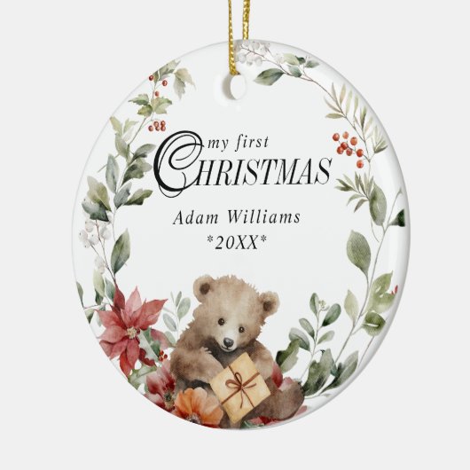 ベビー初めてのクリスマスのフローラパーソナライズされた写真 セラミックオーナメント (左)