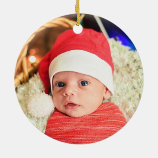 ベビー初めてのクリスマスのフローラパーソナライズされた写真 セラミックオーナメント (裏面)