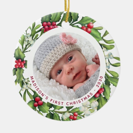 ベビー初めてのクリスマスの個人用設定2写真ミスタントウ セラミックオーナメント (正面)