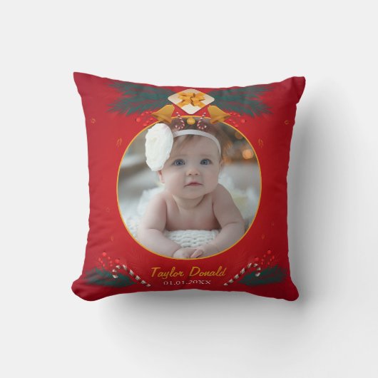 ベビー初めてのクリスマスの写真と名前 クッション (正面)