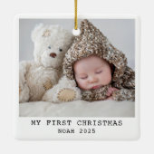ベビー初めてのクリスマスの写真エレガントモダンミニマル セラミックオーナメント (裏面)