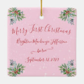 ベビー初めてのクリスマスの写真名誕生日 セラミックオーナメント (裏面)