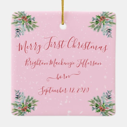 ベビー初めてのクリスマスの写真名誕生日 セラミックオーナメント (裏面)