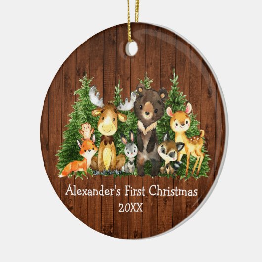ベビー初めてのクリスマスの森の動物の周素朴り セラミックオーナメント (左)