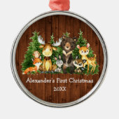 ベビー初めてのクリスマスの森の動物の周素朴り メタルオーナメント (正面)