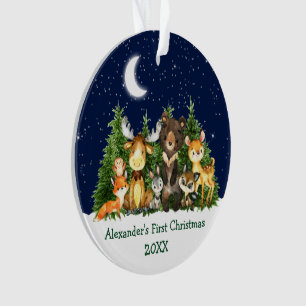 ベビー初めてのクリスマスの森の動物 – フォトバック オーナメント