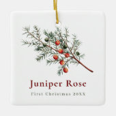 ベビー初めてのクリスマスの緑と写真 セラミックオーナメント (正面)