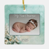 ベビー初めてのクリスマスウィンターグリーン/ティール(緑がかった色)キープサケ セラミックオーナメント (正面)