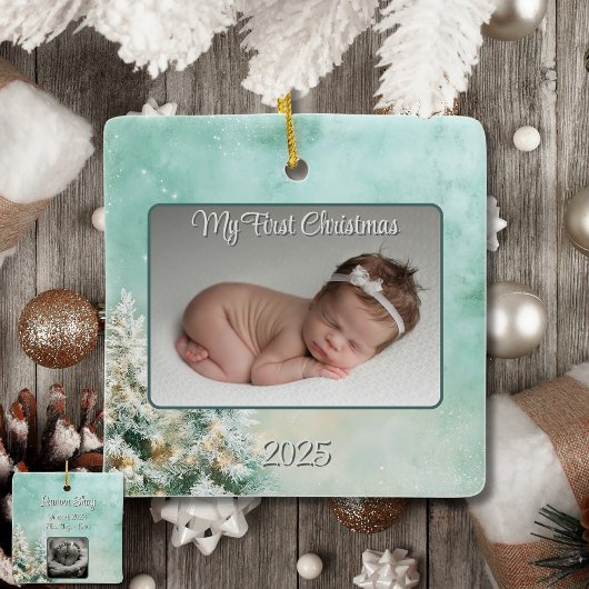 ベビー初めてのクリスマスウィンターグリーン/ティール(緑がかった色)キープサケ セラミックオーナメント