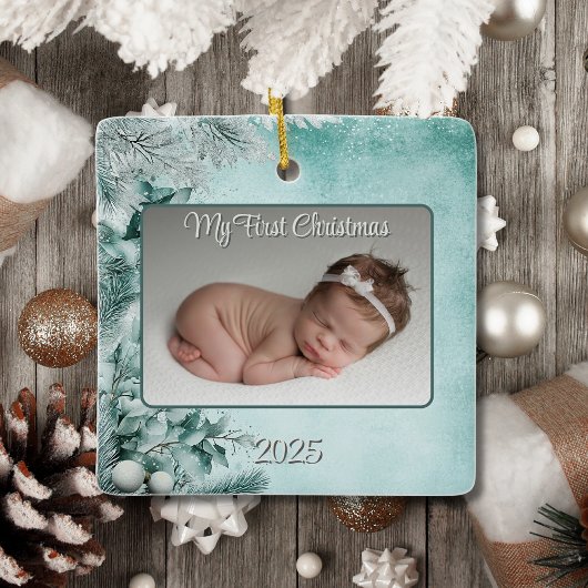 ベビー初めてのクリスマスウィンターグリーン/ティール(緑がかった色)キープサケ セラミックオーナメント