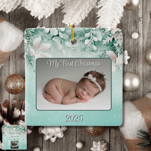 ベビー初めてのクリスマスウィンターグリーン/ティール(緑がかった色)キープサケ セラミックオーナメント