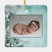ベビー初めてのクリスマスウィンターグリーン/ティール(緑がかった色)キープサケ セラミックオーナメント (正面)