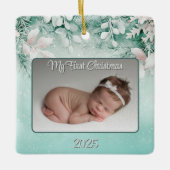 ベビー初めてのクリスマスウィンターグリーン/ティール(緑がかった色)キープサケ セラミックオーナメント (正面)