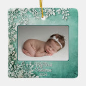 ベビー初めてのクリスマスウィンターグリーン/ティール（緑がかった色）キープサケ セラミックオーナメント (正面)
