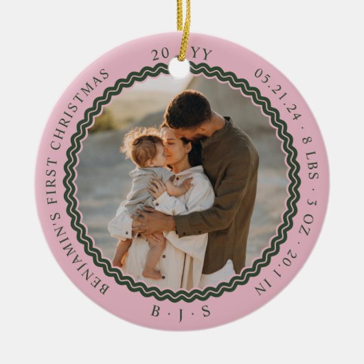 ベビー初めてのクリスマスウェーモダンブミニマル2写真 セラミックオーナメント (正面)