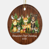 ベビー初めてのクリスマスウッドアニマルズディアレッドボウ セラミックオーナメント (左)