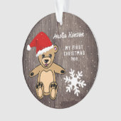 ベビー初めてのクリスマスウッドテディベアサンタハット オーナメント (正面)