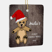 ベビー初めてのクリスマスウッドテディベアサンタハット セラミックオーナメント (右)