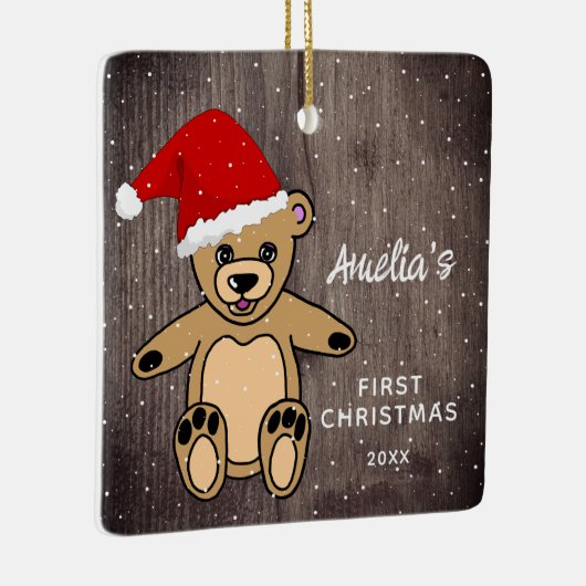 ベビー初めてのクリスマスウッドテディベアサンタハット セラミックオーナメント (右)