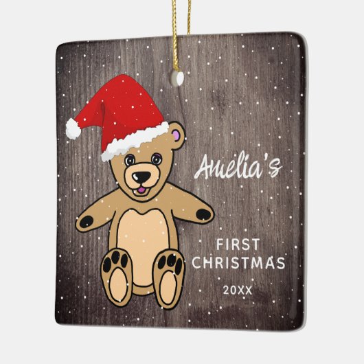 ベビー初めてのクリスマスウッドテディベアサンタハット セラミックオーナメント (左)
