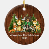 ベビー初めてのクリスマスウッドフォレストアニマルズグリーンボウ セラミックオーナメント (裏面)