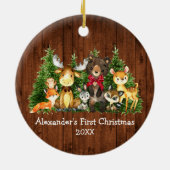 ベビー初めてのクリスマスウッドフォレストアニマルズレッドボウ セラミックオーナメント (裏面)