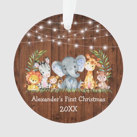 ベビー初めてのクリスマスウッドライトサファリアニマルズ オーナメント (正面)