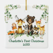 ベビー初めてのクリスマスウッドランドアニマルズグリーンリー セラミックオーナメント (裏面)