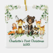 ベビー初めてのクリスマスウッドランドアニマルズグリーンリー セラミックオーナメント (正面)