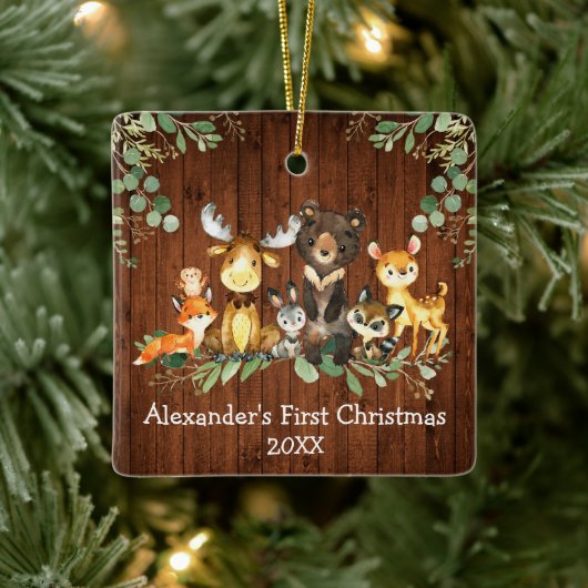 ベビー初めてのクリスマスウッドランド素朴動物 セラミックオーナメント (ツリー)