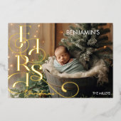 ベビー初めてのクリスマスエレガントタイポグラフィ1写真 箔シーズンカード (正面)