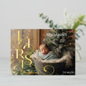 ベビー初めてのクリスマスエレガントタイポグラフィ1写真 箔シーズンカード (立ち正面)