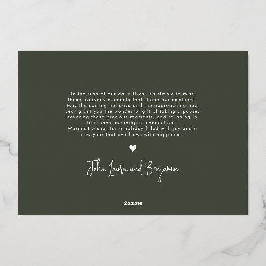 ベビー初めてのクリスマスエレガントタイポグラフィ1写真 箔シーズンカード (裏面)