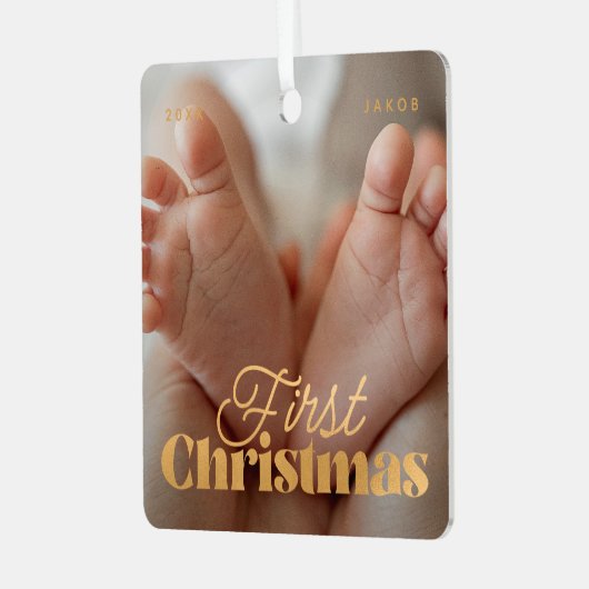 ベビー初めてのクリスマスエレガントモダンカスタム写真 メタルオーナメント (正面左)