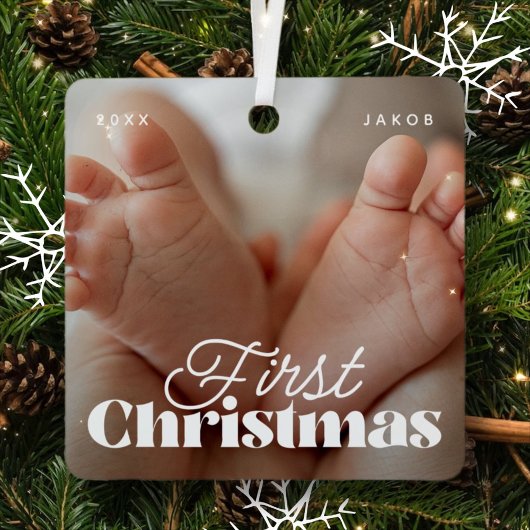 ベビー初めてのクリスマスエレガントモダンカスタム写真 メタルオーナメント