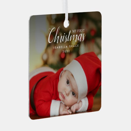 ベビー初めてのクリスマスエレガントモダン写真Keepsake メタルオーナメント (正面右)