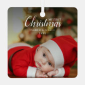 ベビー初めてのクリスマスエレガントモダン写真Keepsake メタルオーナメント (裏面)