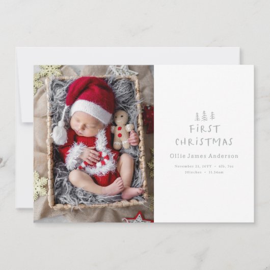 ベビー初めてのクリスマスエレガント灰色の木の写真 シーズンカード (正面)