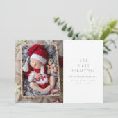 ベビー初めてのクリスマスエレガント灰色の木の写真 シーズンカード (スタンド正面)