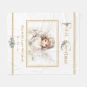 ベビー初めてのクリスマスエンジェル金ゴールドホワイトクリスマス フリースブランケット (正面(横))