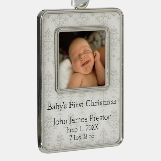 ベビー初めてのクリスマスオンシルバーダマスク シルバープレートフレームオーナメント (右)